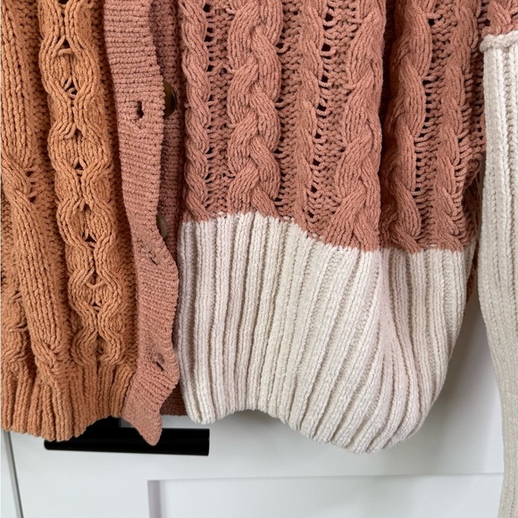Miss Me Mauve, Light Orange and Cream Cable Knit Cardigan - Picture 4 of 6
